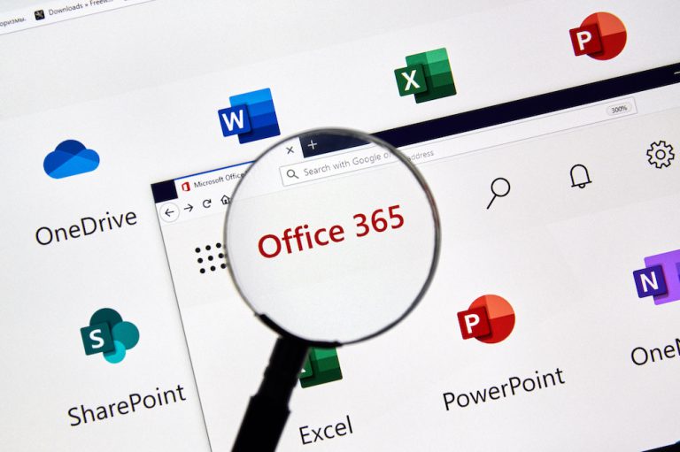 Microsoft office 365 through magnifying glass.